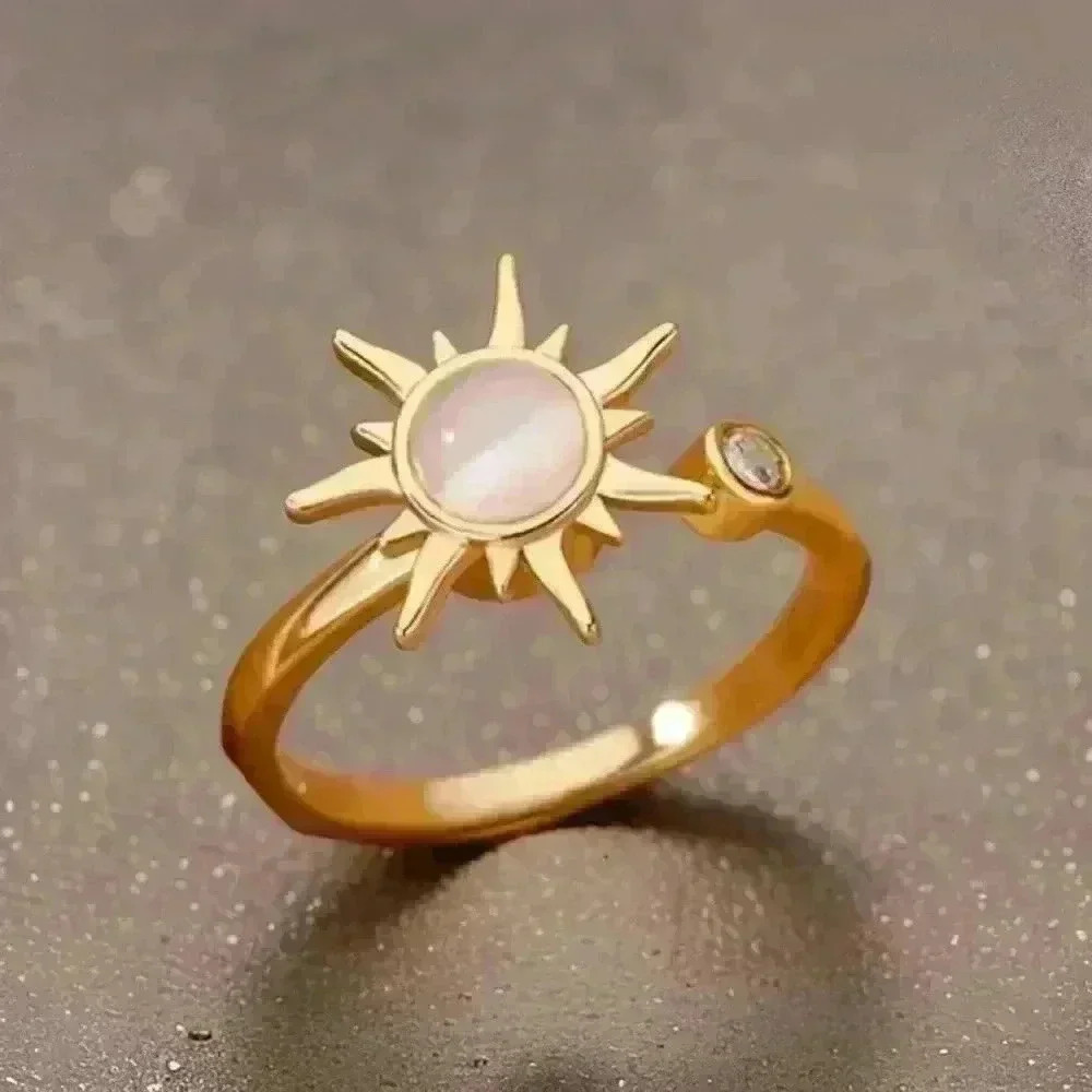 Rotating Sun Ring Stainless Steel Open Charm Adjustable Ring
